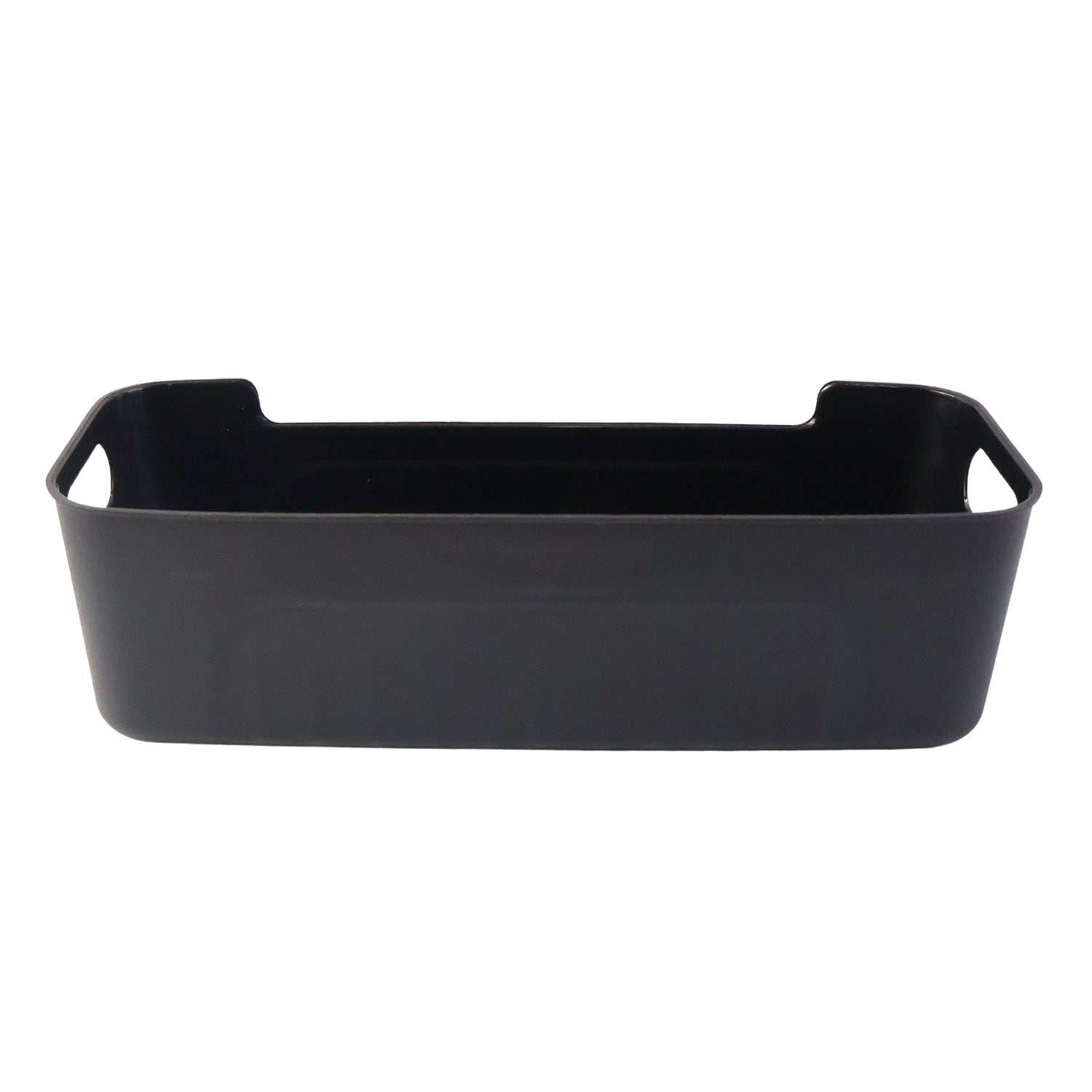 Set of four black plastic storage baskets and trays by Wukusy for organizing household or office spaces.