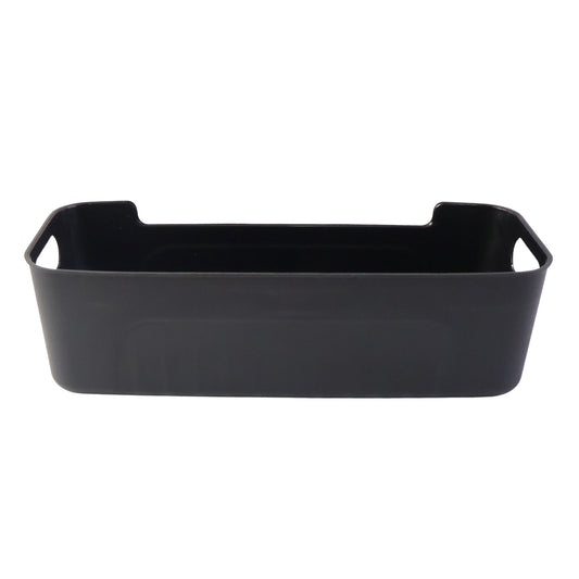 Set of four black plastic storage baskets and trays by Wukusy for organizing household or office spaces.