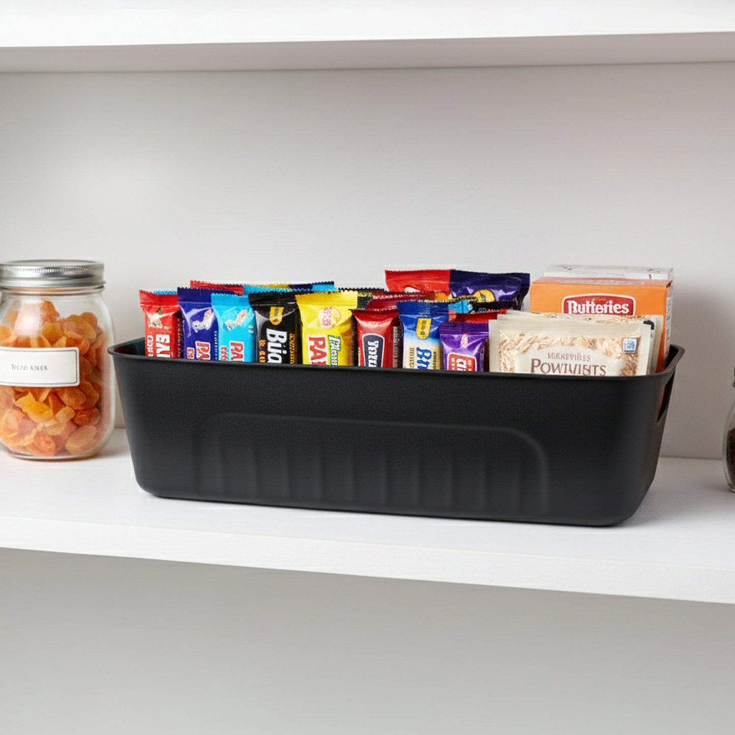 Set of four black plastic storage baskets and trays from Wukusy for home organization and home improvement projects.