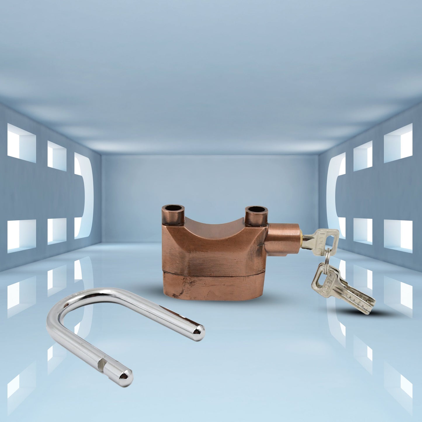 Wukusy brown metallic security alarm lock system with 3 keys, ideal for home security and home improvement.