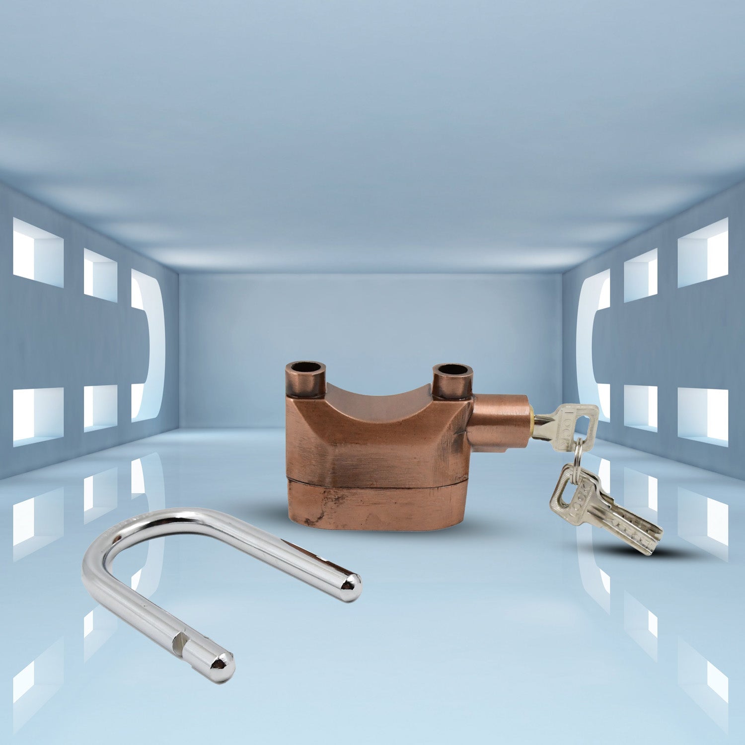 Wukusy brown metallic security alarm lock system with 3 keys, ideal for home security and home improvement.