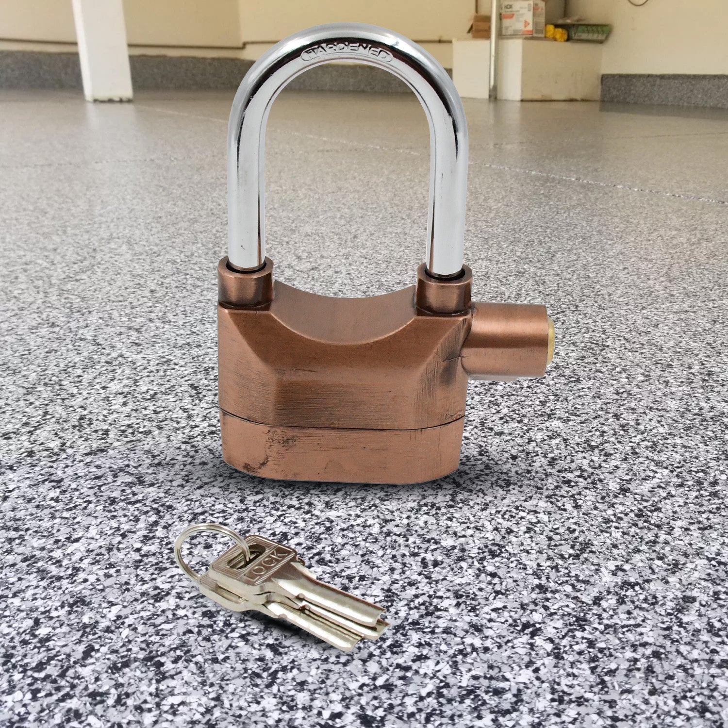 Wukusy brown security alarm metallic lock system with three keys, ideal for home security and improvement.