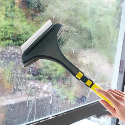 Wukusy 2-in-1 mesh cleaning brush with extended handle, ideal for window cleaning and surface scrubbing.