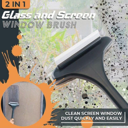 Wukusy 2-in-1 mesh cleaning brush with extended handle for window and surface cleaning, featuring a wiper and net cleaner.