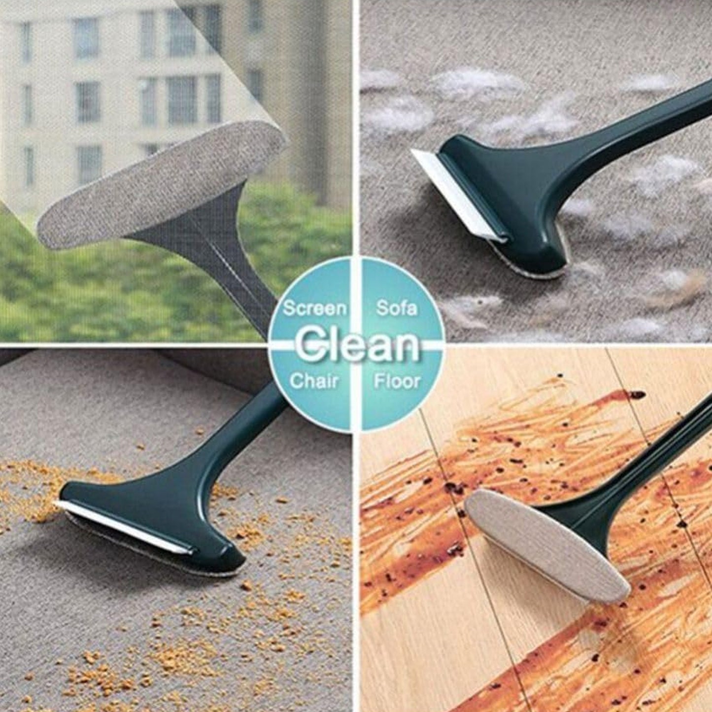 Wukusy 2-in-1 mesh cleaning brush with extended handle for window and surface cleaning, featuring a wiper and mesh cleaner.