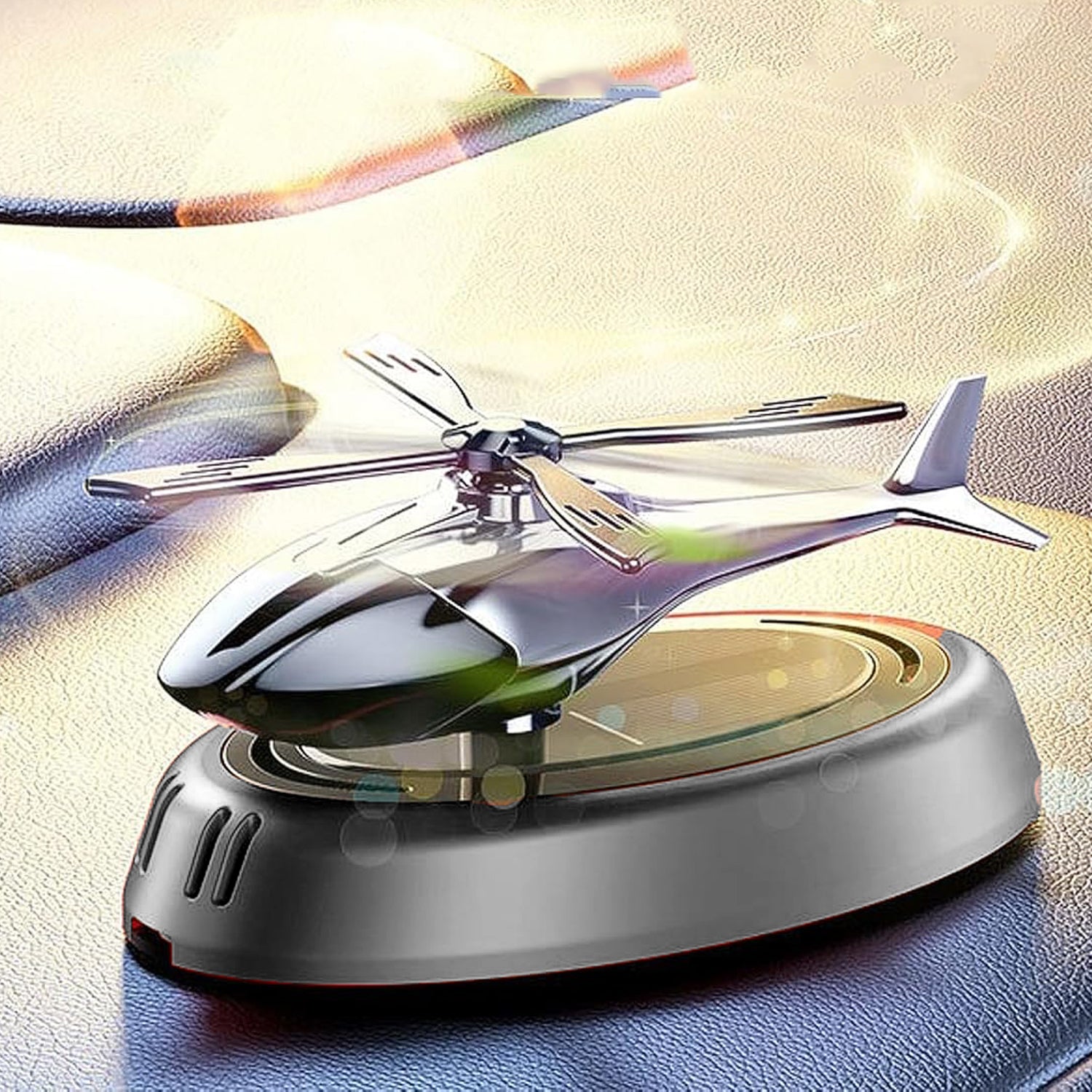 Wukusy car dashboard perfume diffuser with rotating blades, designed for home improvement and air freshening in vehicles.
