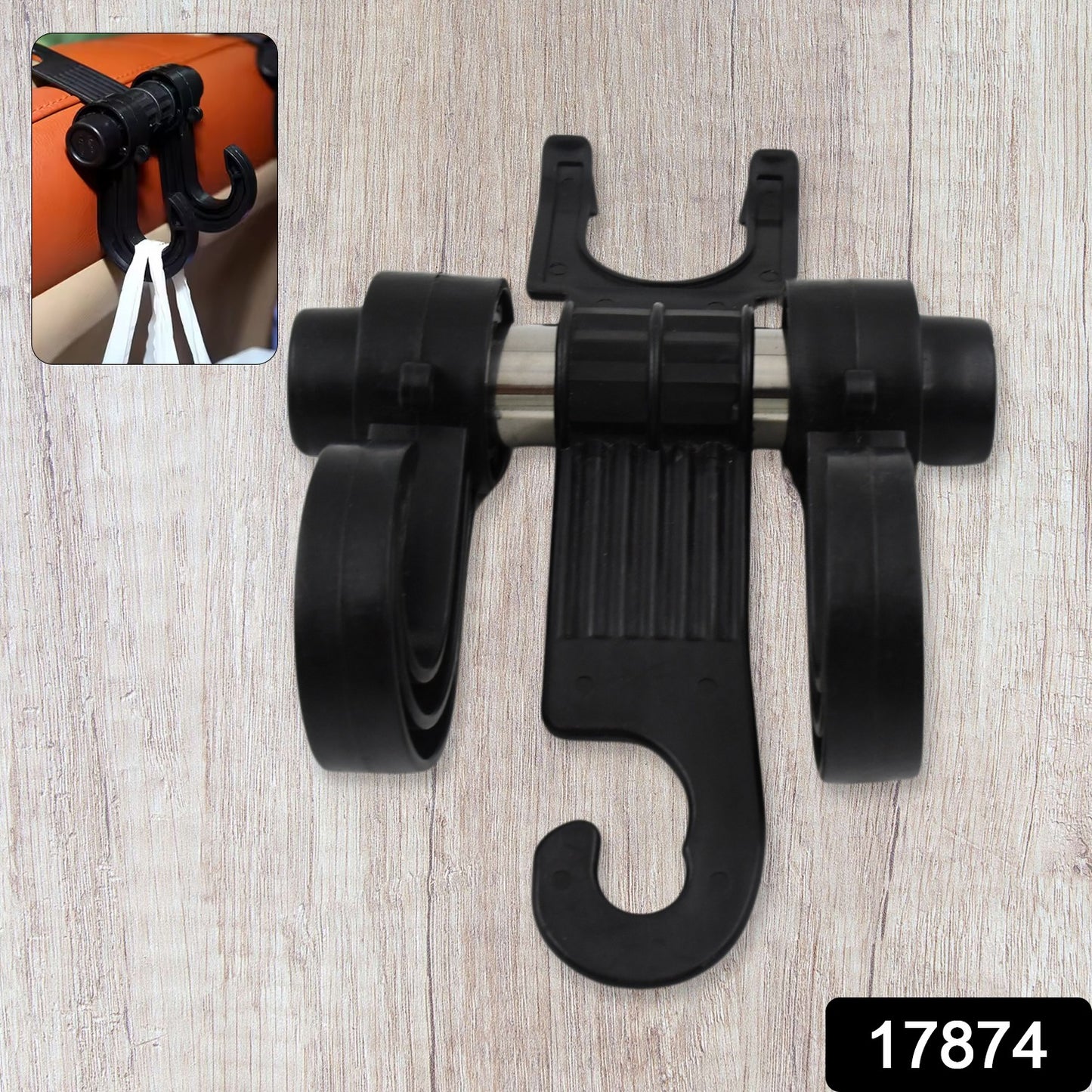 Wukusy car hook hanging from vehicle back seat headrest for hanging bags or belongings, black plastic design, single piece