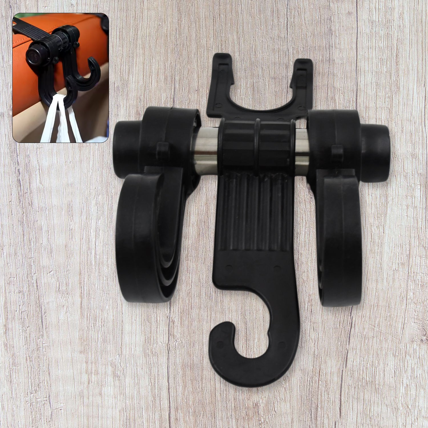 Wukusy car hook hanging from back seat headrest, hidden headrest hanger for securing bags and accessories in vehicle.