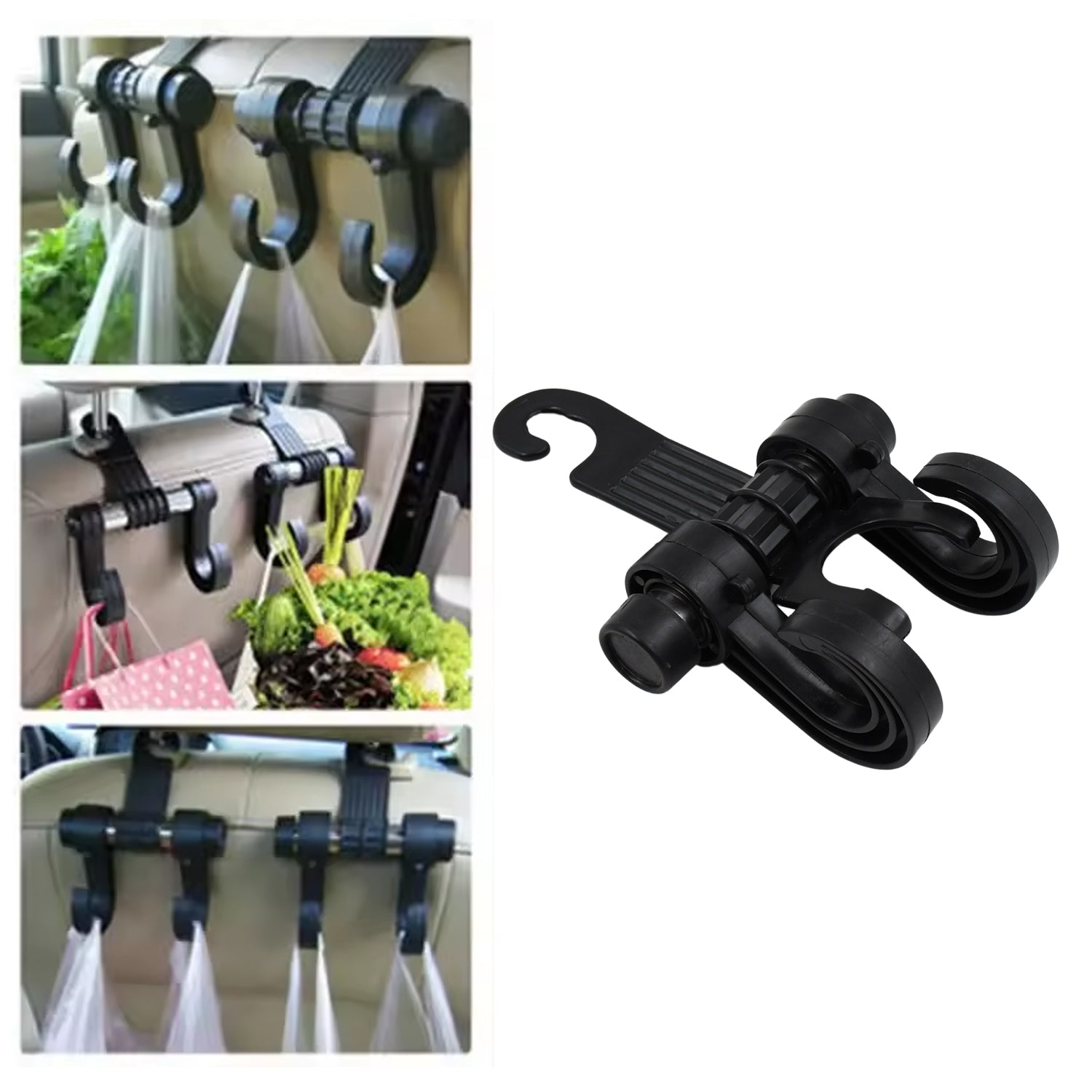 Wukusy car hook for vehicle back seat, hidden headrest hanger, durable plastic, keeps bags and belongings organized while driving.