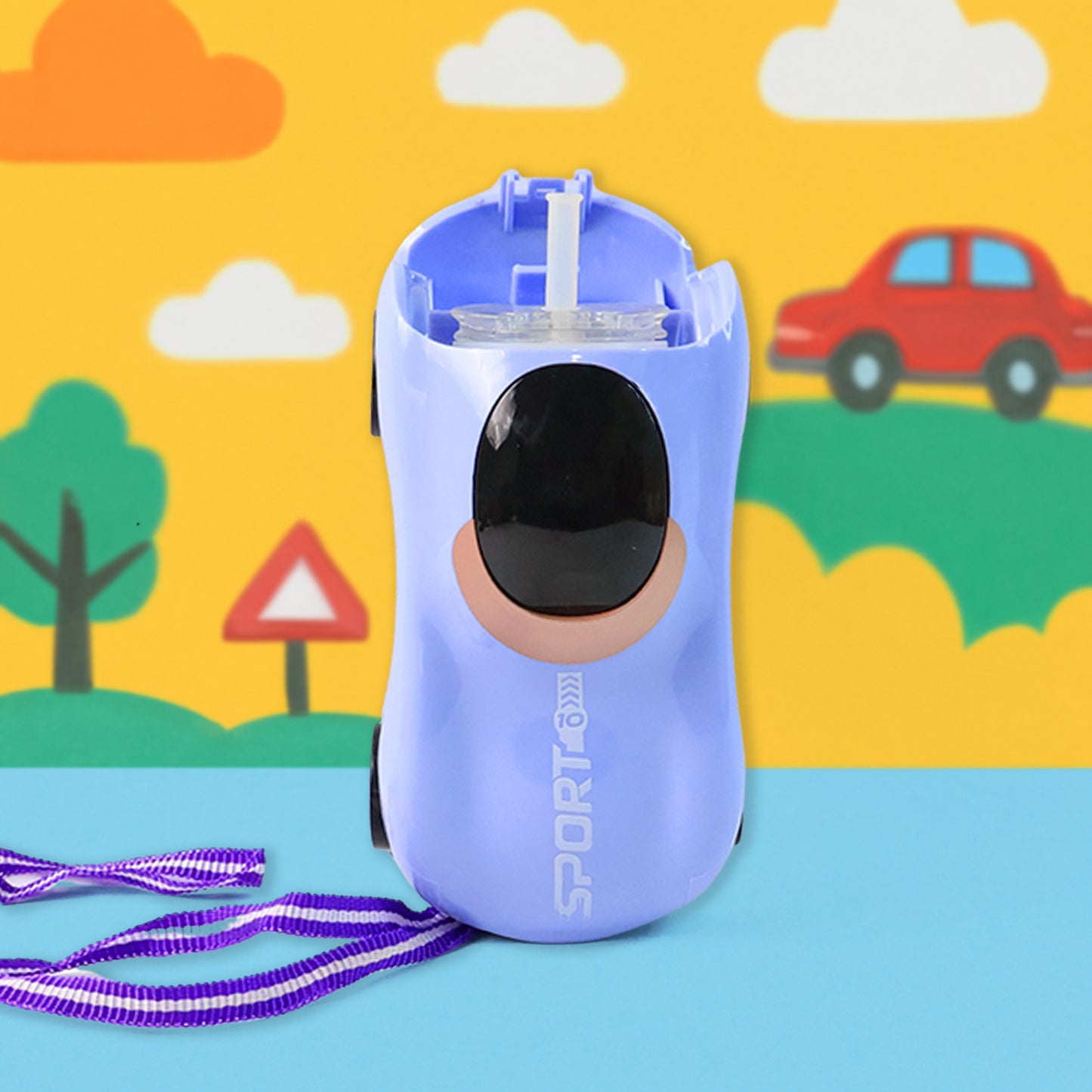 Car-shaped water bottle with built-in straw, 280ml, by Wukusy, designed for convenient hydration and home improvement use.