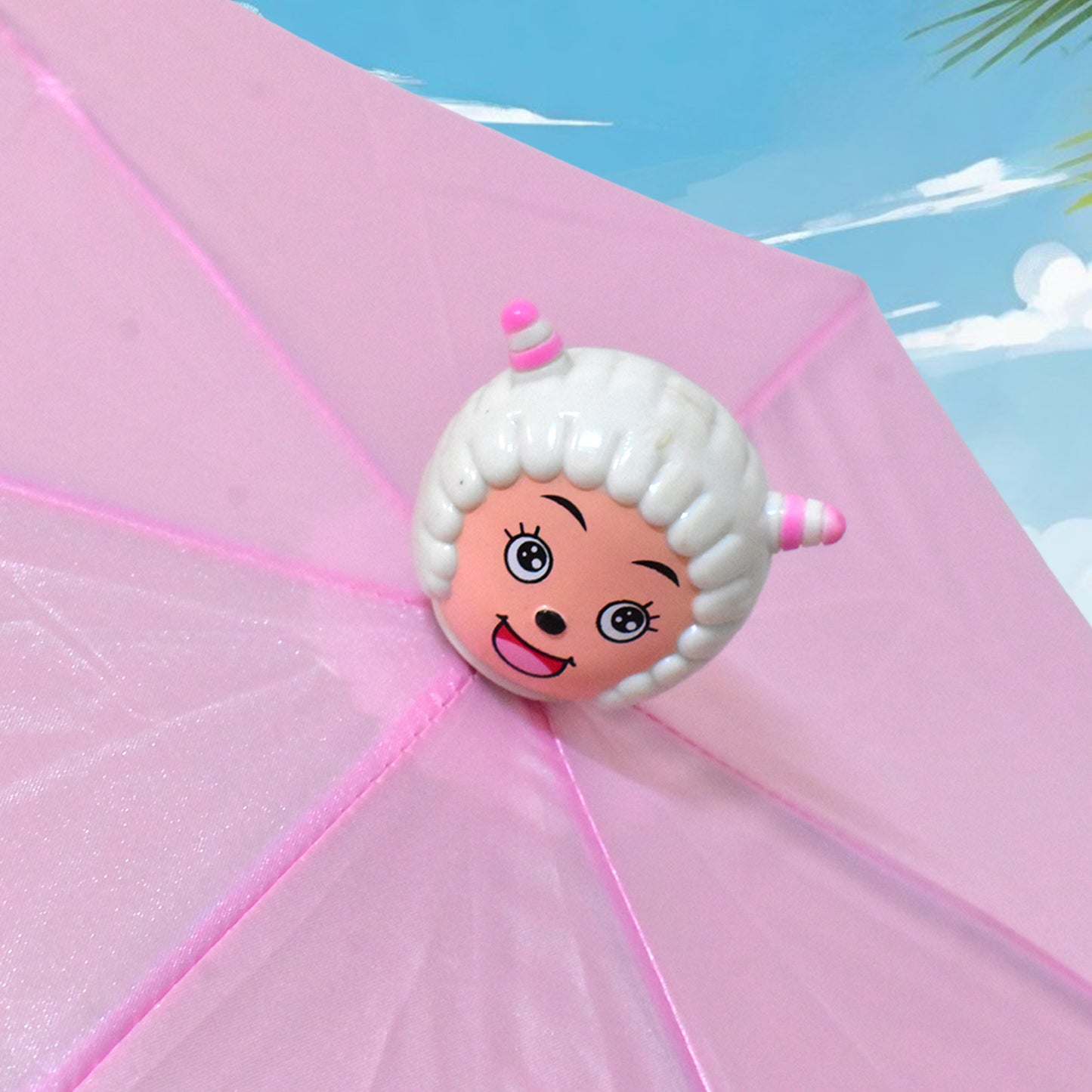 Colorful cartoon-shaped umbrella by Wukusy designed for summer sun protection, featuring a playful mix of shapes and vibrant colors.