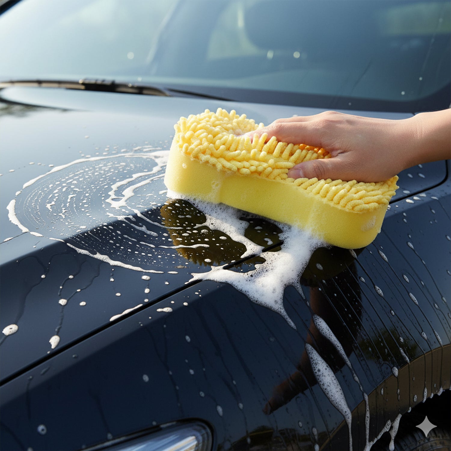 Wukusy chenille microfiber car washing sponge for gentle cleaning of vehicle surfaces, designed for home improvement use.