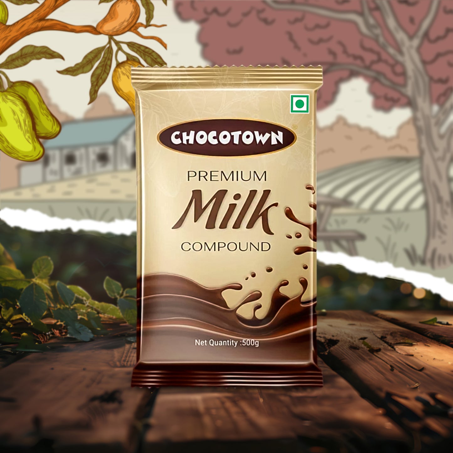 Wukusy Chocotown Premium Milk Compound Slab, 500g, home improvement product with a smooth milk chocolate appearance.