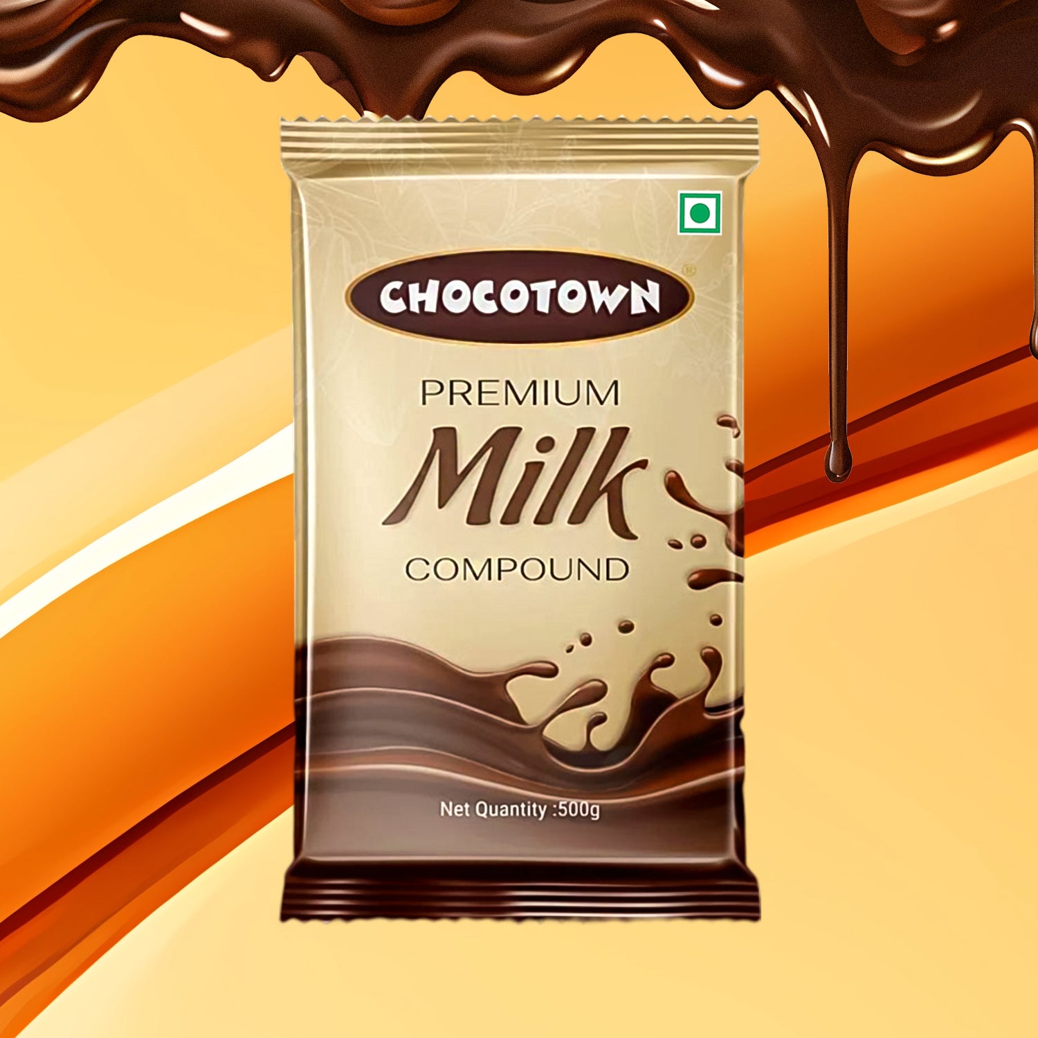Wukusy Chocotown Premium Milk Compound Slab, 500g, for home improvement projects, showing the chocolate compound slab on a surface.