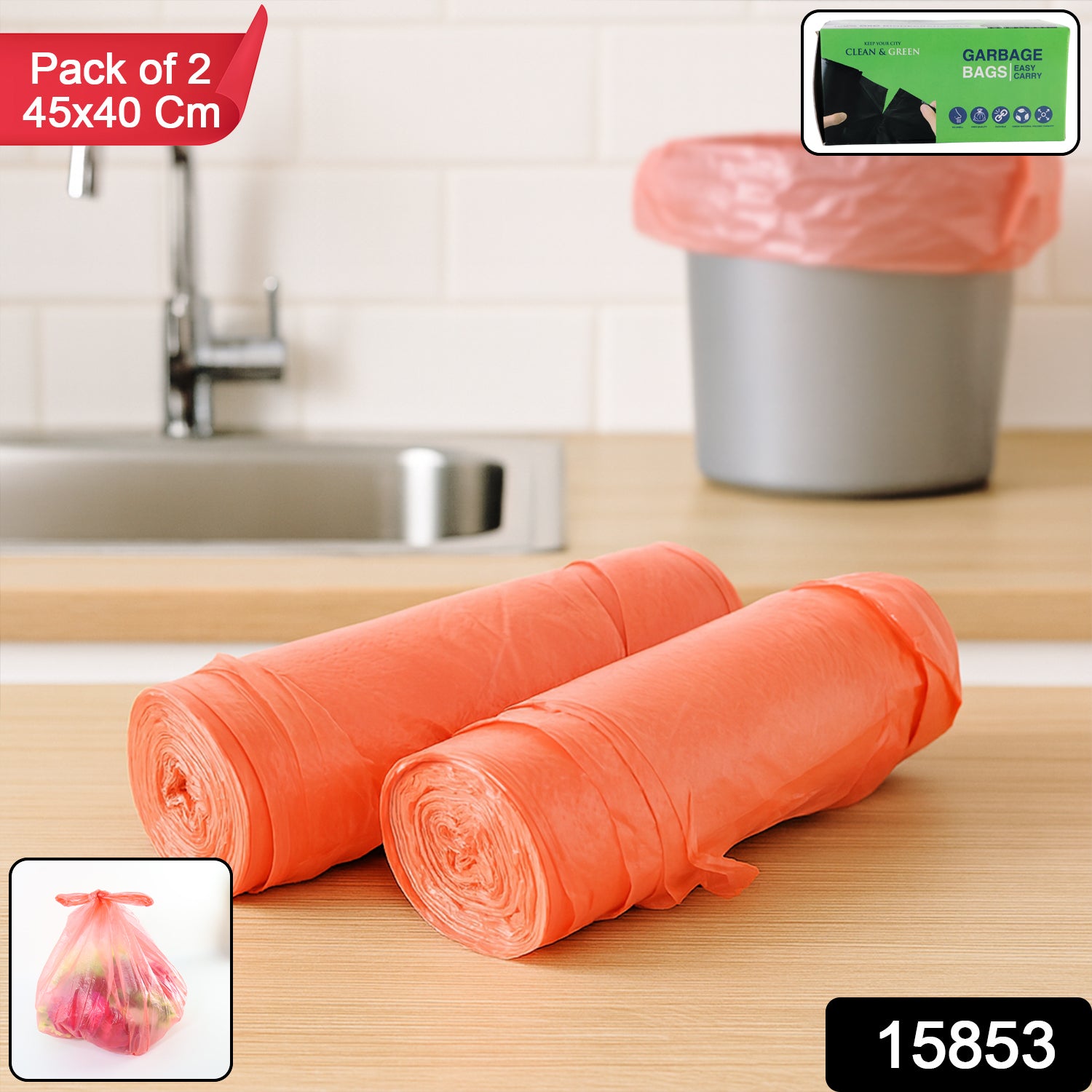 Wukusy clean garbage bags, pack of 2 rolls, 45x40cm, durable plastic waste bags for home use.
