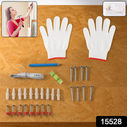Wukusy comprehensive DIY wall mounting kit with screws, brackets, and tools for home improvement projects.