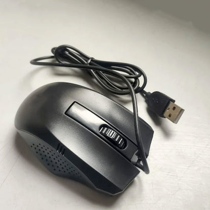 Wukusy wired optical computer and laptop mouse on a desk, black ergonomic design for home office use.