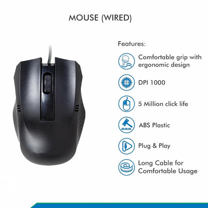 Wukusy wired optical computer mouse for laptops, black with ergonomic design, suitable for home improvement and office use.