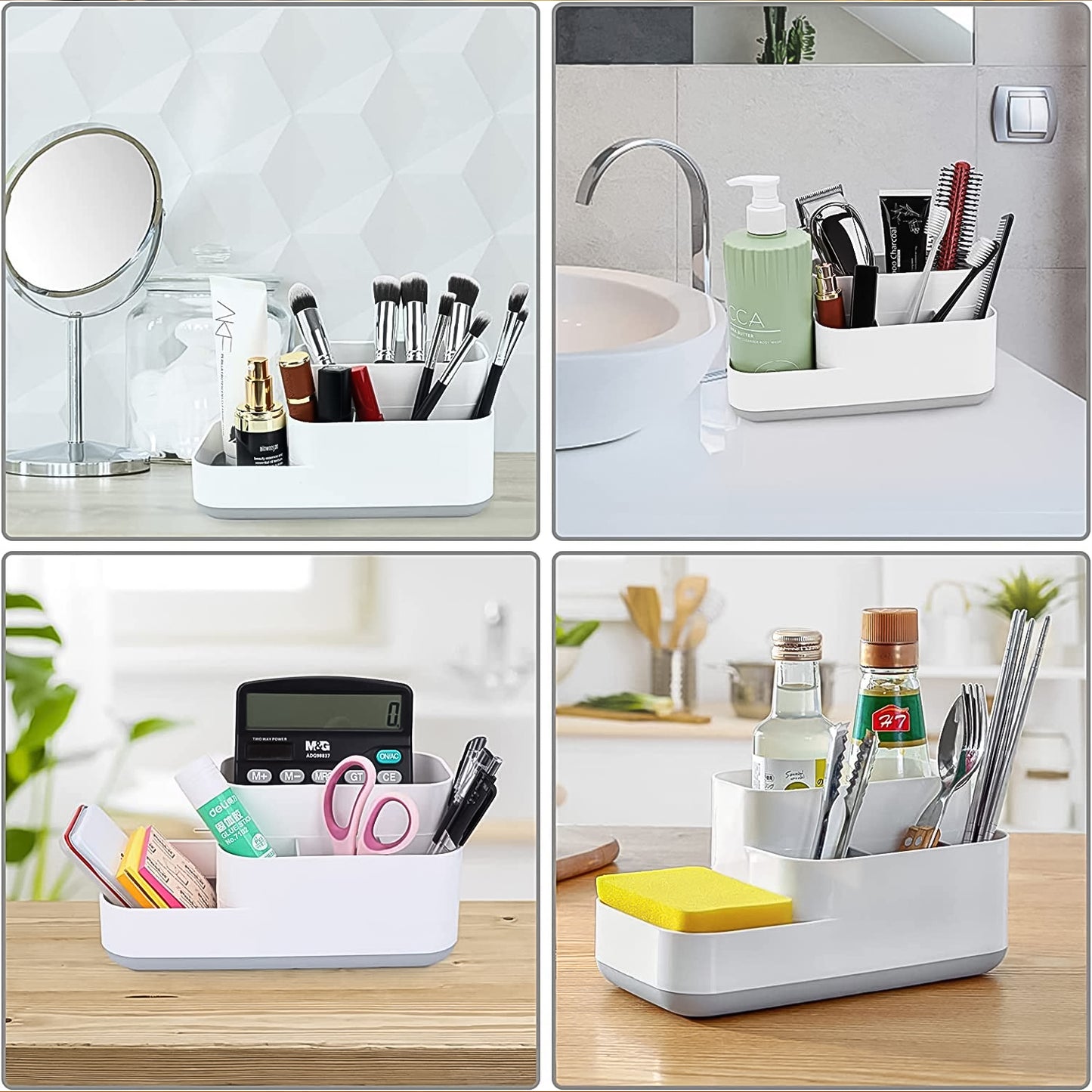 Wukusy cosmetic makeup organizer with multiple compartments for storing beauty products and accessories.
