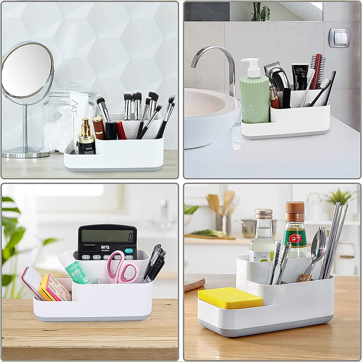 Wukusy cosmetic makeup organizer with multiple compartments for storing beauty products and accessories.