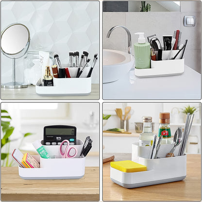 Wukusy cosmetic makeup organizer with multiple compartments for storing beauty products and accessories.
