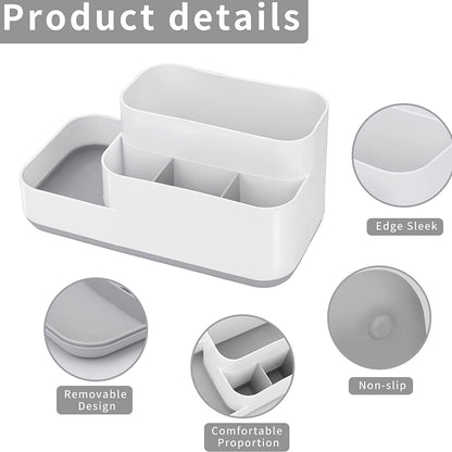 Wukusy cosmetic makeup organizer with multiple compartments for storing beauty products and makeup tools.