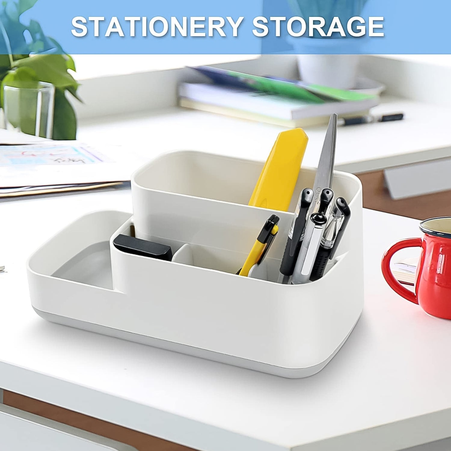 Wukusy cosmetic makeup organizer with multiple compartments for storing beauty products and accessories.