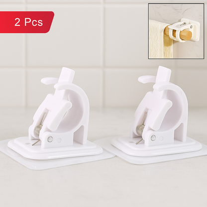 Wukusy self-adhesive curtain rod holder hooks, 2-pack, for home improvement, showcasing hooks attached to a wall for curtain support.