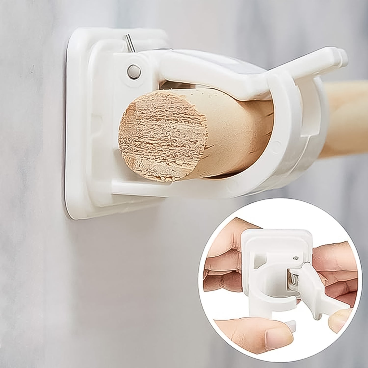 Wukusy self-adhesive curtain rod holder hooks, 2-pack, for securing curtains and drapes in home improvement projects.
