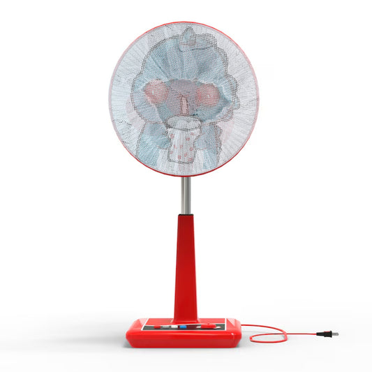 Cute cartoon character fabric mesh fan cover by Wukusy, designed to fit home fans, featuring playful mixed cartoon patterns.