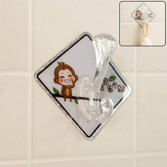 Cute cartoon print transparent wall hook with self-adhesive back, ideal for home improvement, by Wukusy.