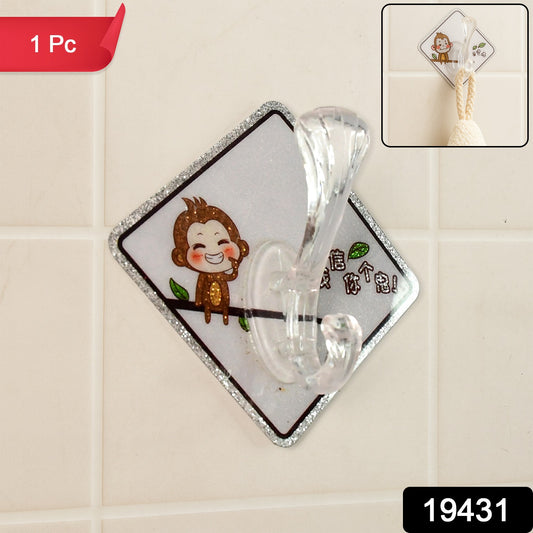 Cute cartoon print transparent wall hook with self-adhesive back by Wukusy, ideal for home improvement and hanging small items.