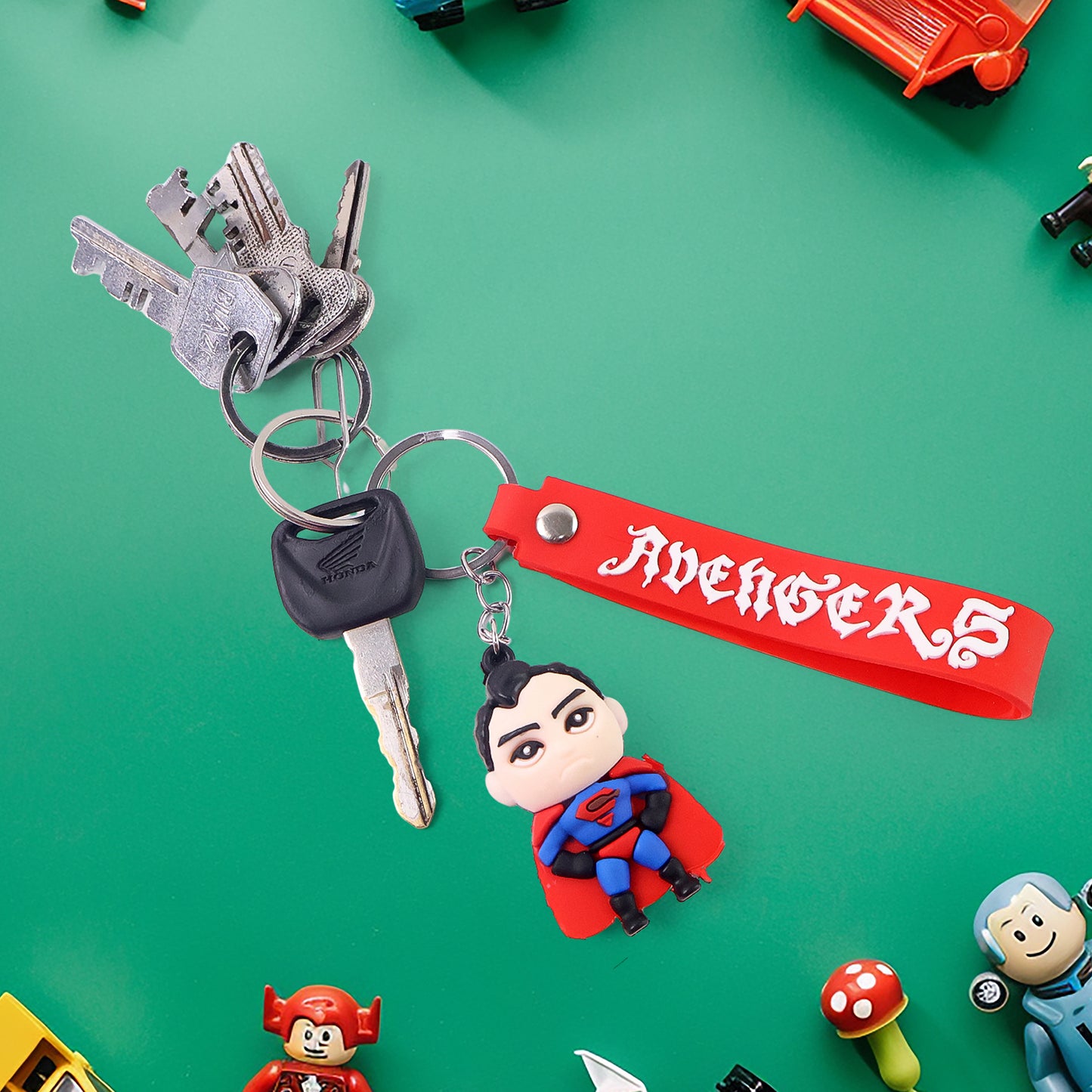 Cute cartoon silicone 3D key chain with metal hook strap by Wukusy, perfect for home improvement accessories or key organization.