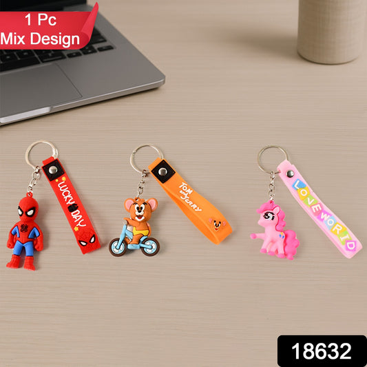 Cute cartoon silicone 3D key chain with metal hook and strap from Wukusy, perfect for organizing keys or accessories.