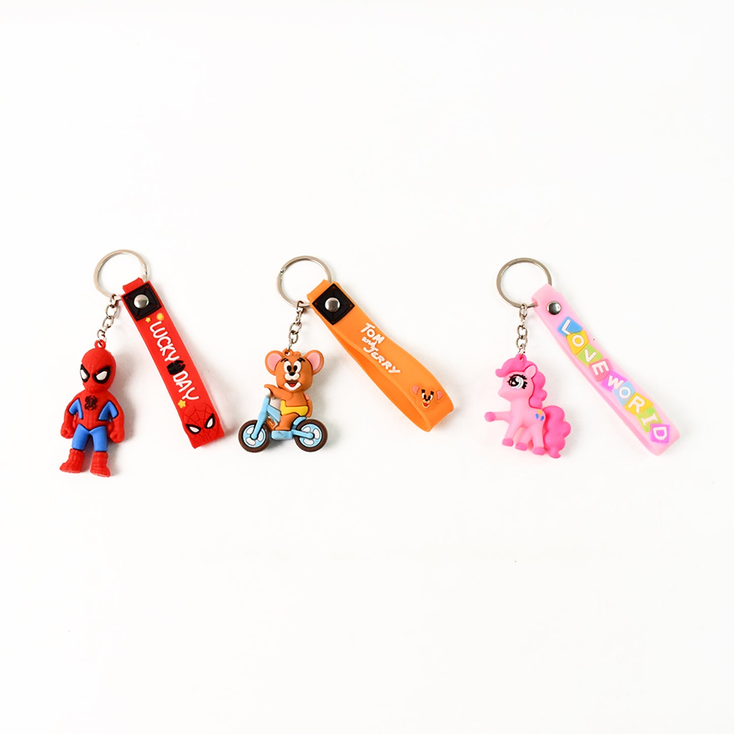 Cute cartoon silicone 3D key chain with metal hook and strap, perfect for home improvement accessories by Wukusy.
