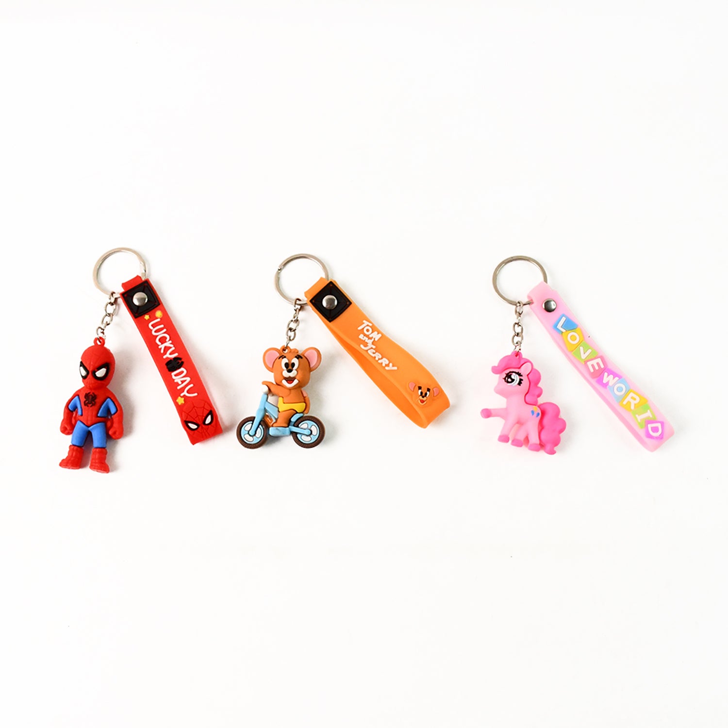 Cute cartoon silicone 3D key chain with metal hook and strap, perfect for home improvement accessories by Wukusy.