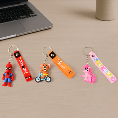 Cute cartoon silicone 3D key chain with metal hook strap, perfect for home improvement accessories by Wukusy.