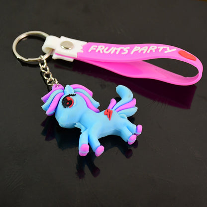 Wukusy cute cartoon unicorn keychain with silicone strap, featuring colorful unicorn design and durable keyring attachment.
