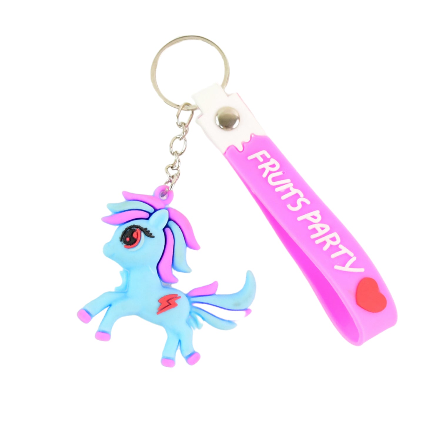 Cute cartoon unicorn keychain with silicone strap by Wukusy, featuring colorful unicorn design and durable strap for accessories.