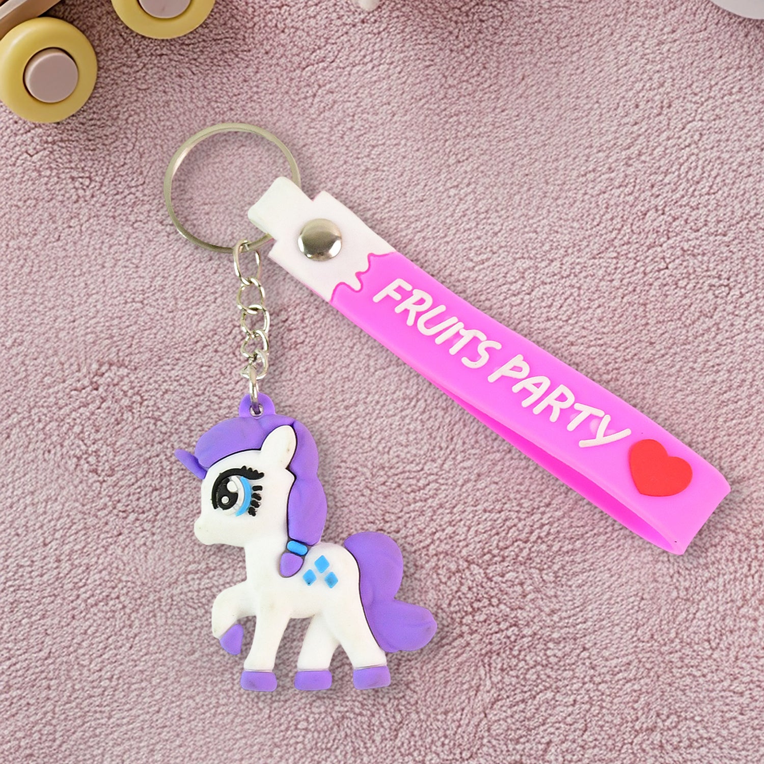 Cute cartoon unicorn keychain with silicone strap from Wukusy, featuring colorful unicorn design and durable keyring for home improvement.