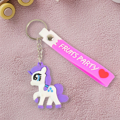 Cute cartoon unicorn keychain with silicone strap from Wukusy, featuring colorful unicorn design and durable keyring for home improvement.