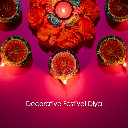 Set of 6 decorative handmade clay puja diyas for Diwali by Wukusy, perfect for home improvement and festive lighting.