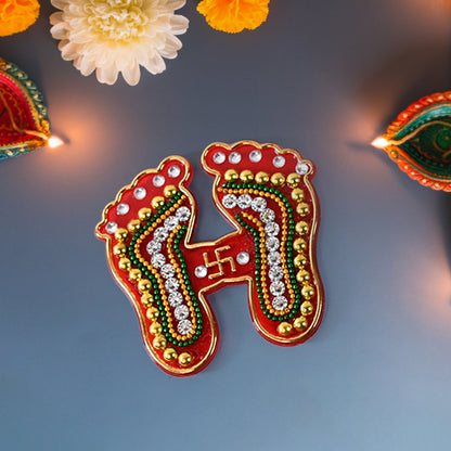Decorative Laxmi Charan Paduka sticker set by Wukusy, featuring two traditional home decor stickers for auspicious decoration.