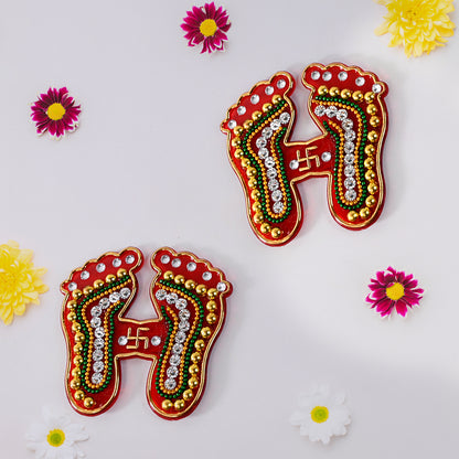 Decorative Laxmi Charan Paduka stickers from Wukusy, set of 2, for home improvement and spiritual decor.