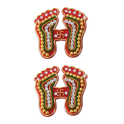 Decorative Laxmi Charan Paduka sticker set from Wukusy, featuring two detailed home improvement wall decorations with traditional design.