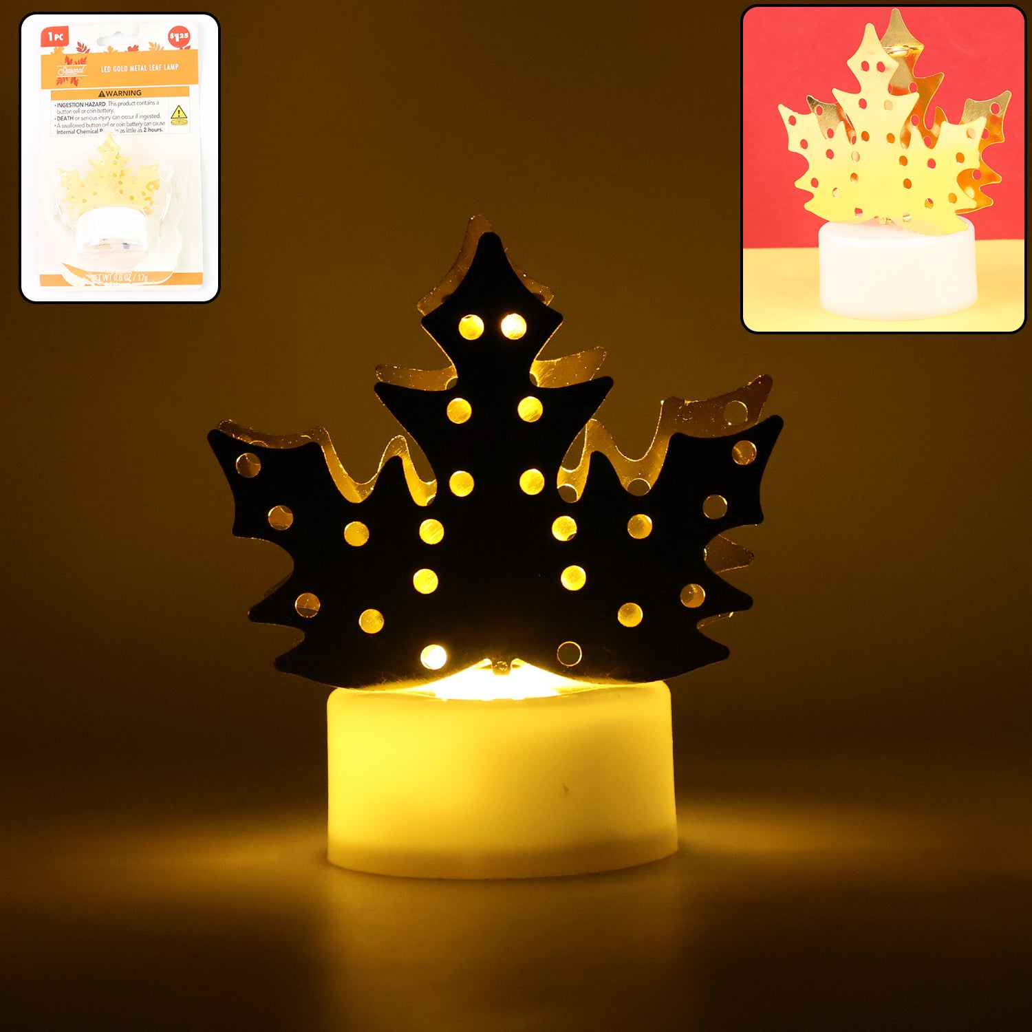 Decorative LED gold metal leaf diya lamp by Wukusy, ideal for home decor and ambient lighting.