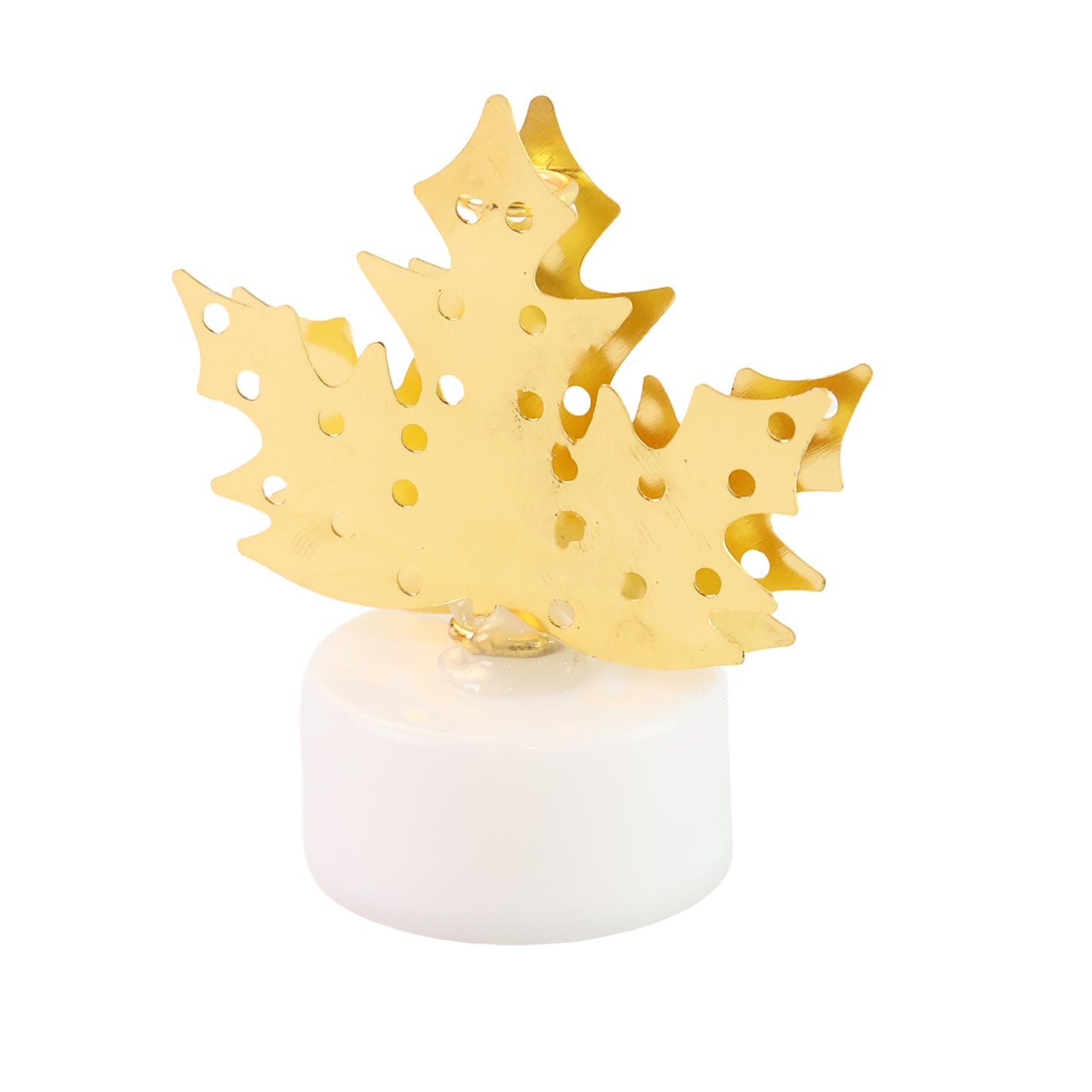 Decorative Wukusy LED gold metal leaf diya lamp, perfect for home decor, featuring intricate leaf design and warm lighting.