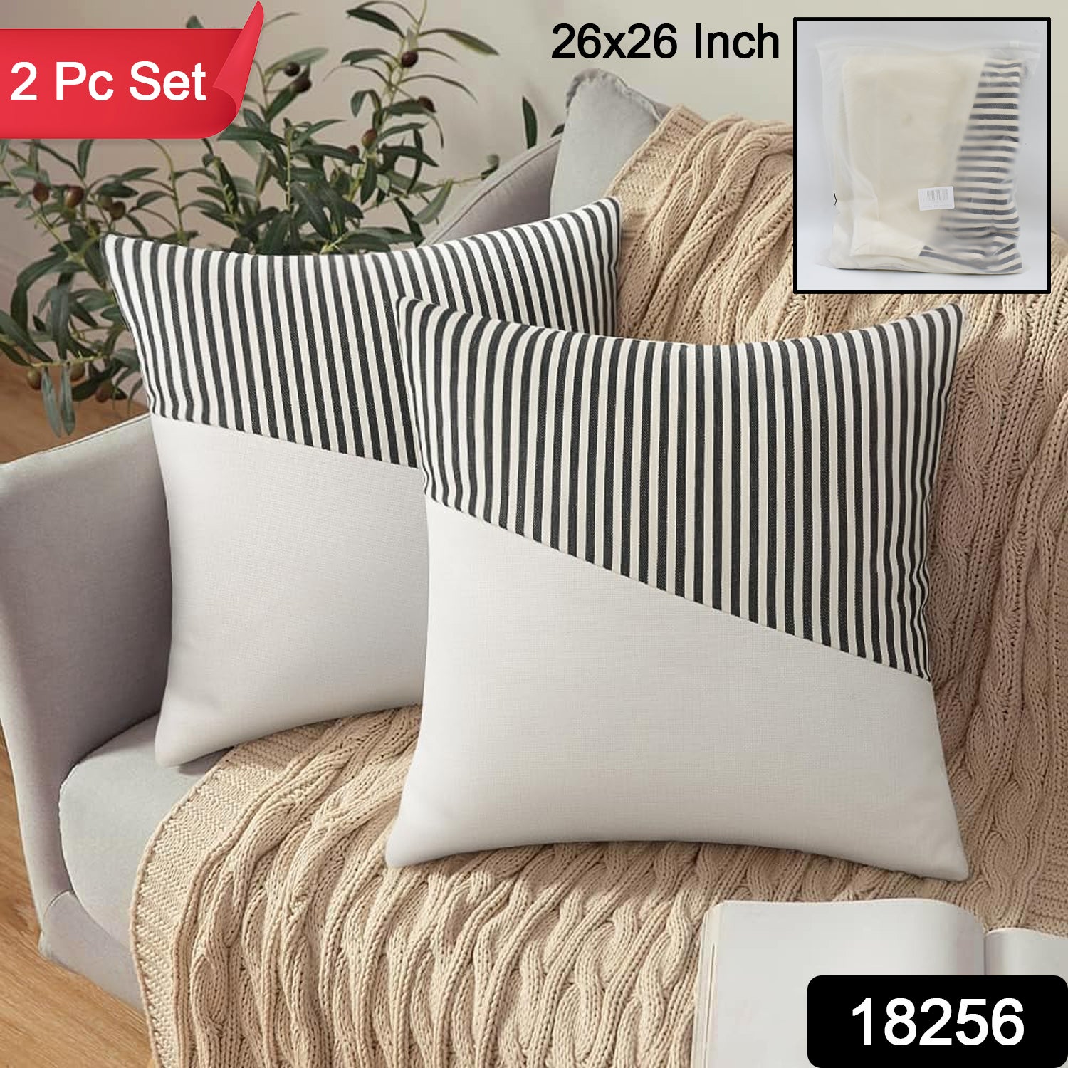 Pair of Wukusy decorative cotton pillow covers, 26x26 inches, soft cushion cases for home decor, set of two.