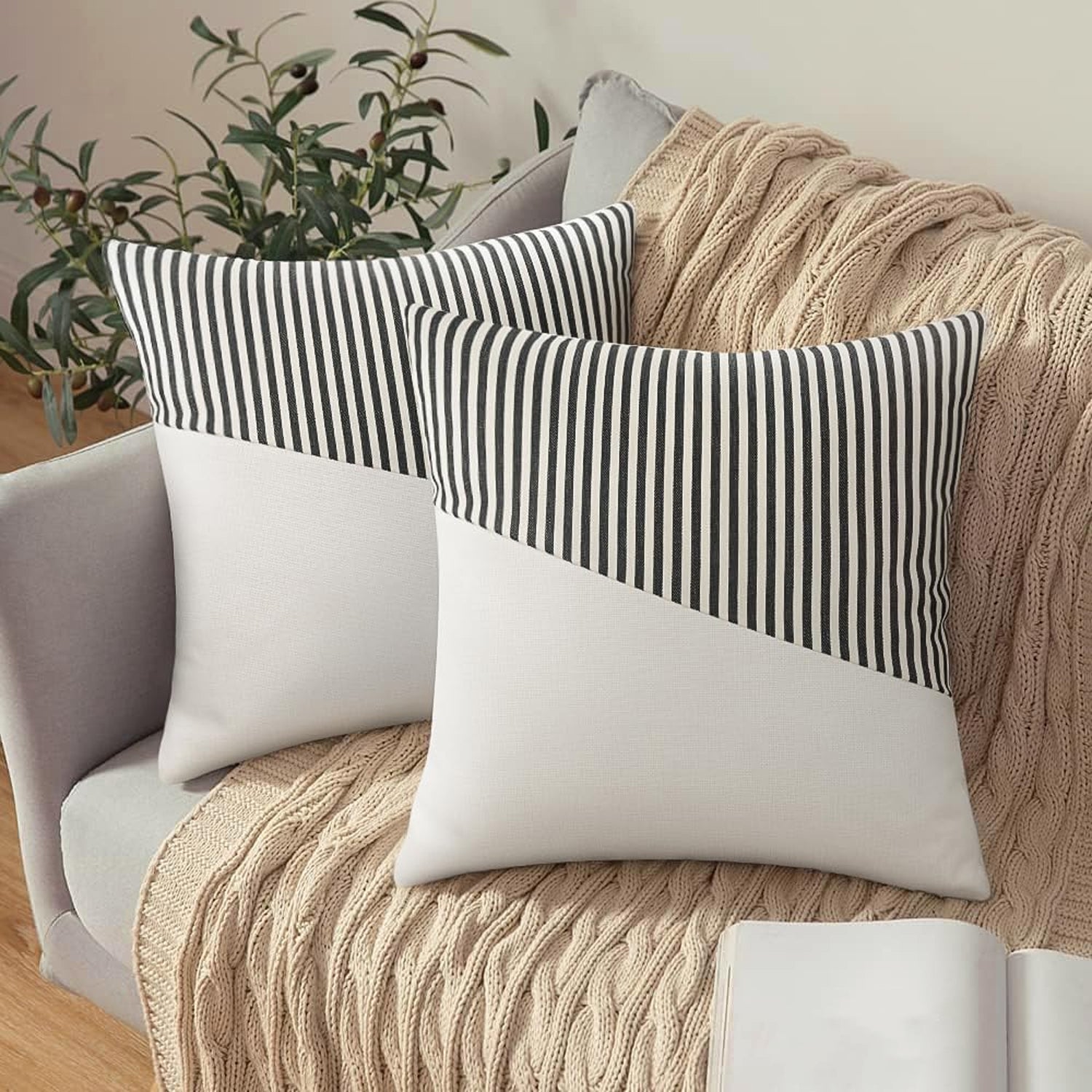 Pair of Wukusy decorative pillow covers in soft cotton, 26x26 inches, for home decor, set of 2 cushion cases.