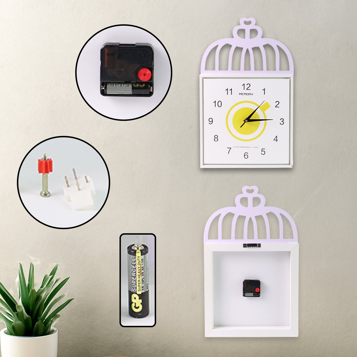 Decorative square Wukusy wall clock with battery operation, suitable for home improvement and wall decor.